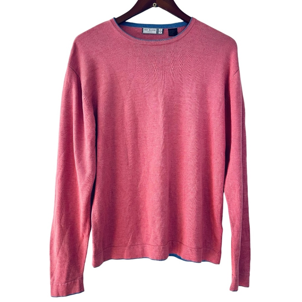 Ted Baker Carriag Sweater Mens Size M Pink Pattern Crew Neck